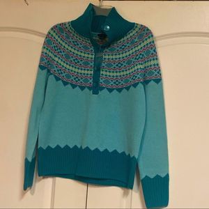 Westbound Icelandic Blue teal Mick Quarter Button Grandma Sweater M